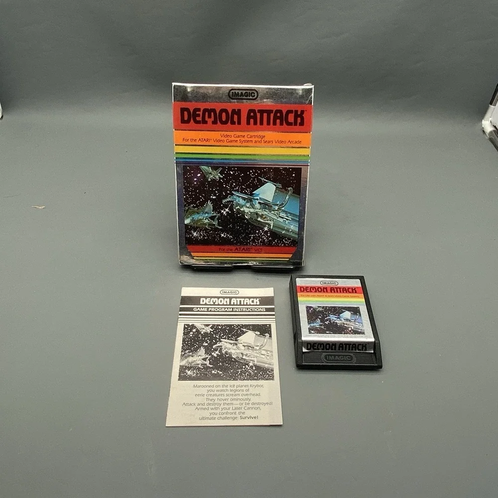 Demon Attack (Atari 2600, 1982) Box, Cartridge, Instructions